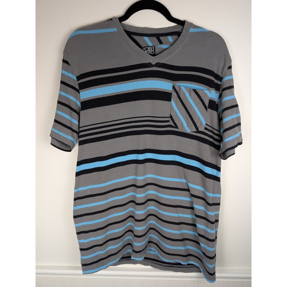 Vintage Y2K Point Zero T Shirt Men Large Gray Striped Short Sleeve Grunge Skater